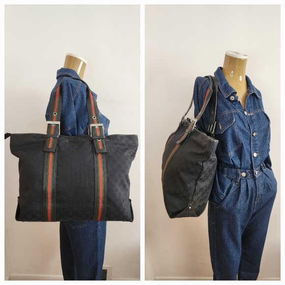 ✨️GUCCI GG Canvas Web Belted Handle Tote Bag - Picture 1 of 16